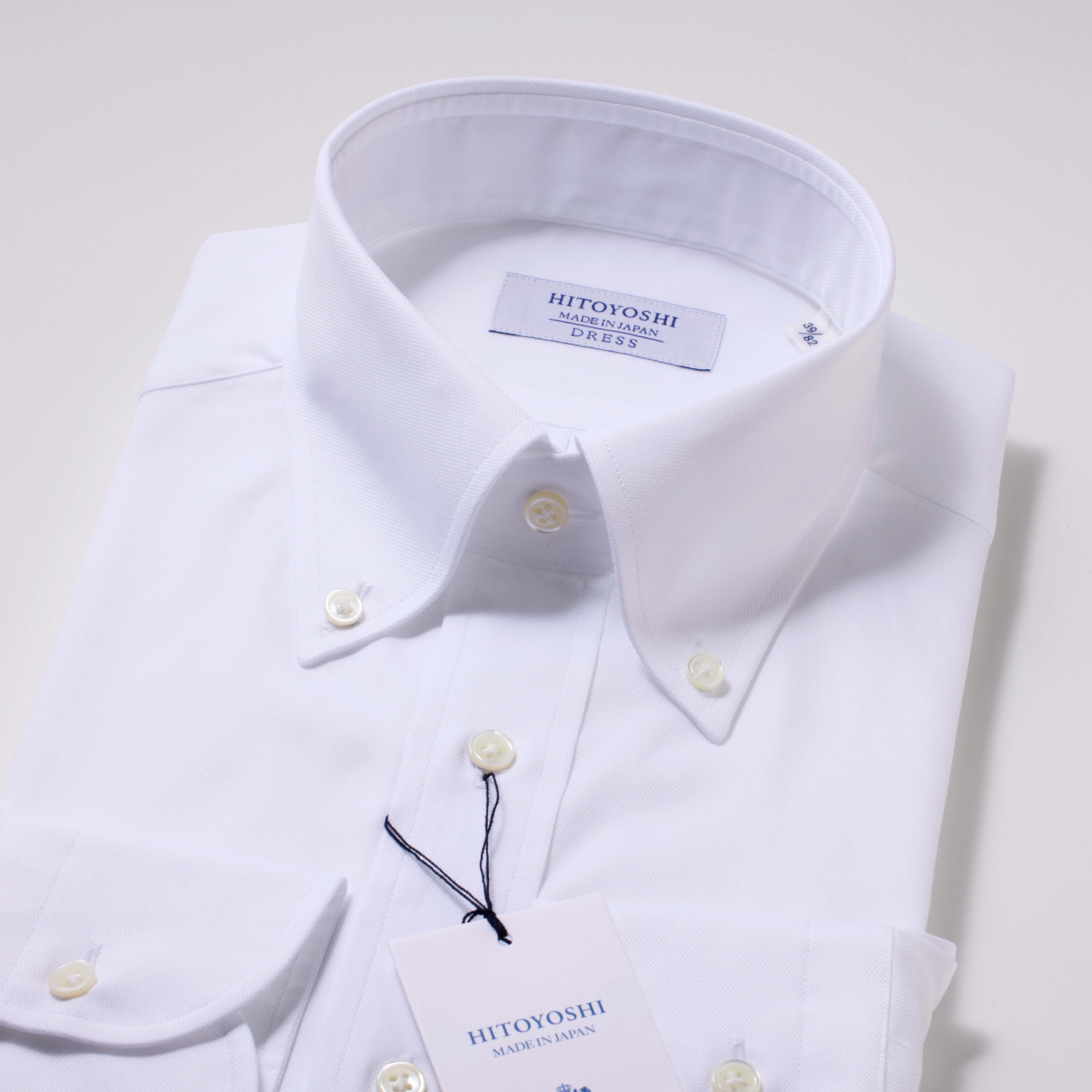 【HITOYOSHI】日本製 ドレスシャツ・白オックス〈39-82〉