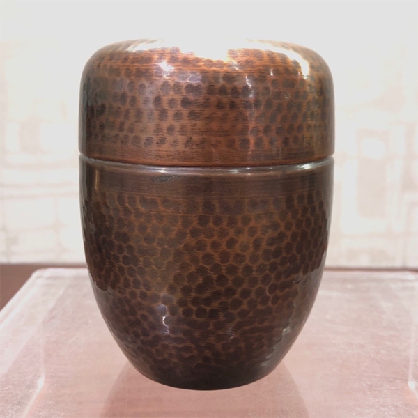 19.【長澤製作所】銅製 茶筒 ナツメ型 丸つち目