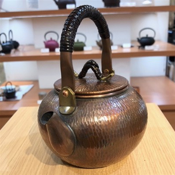 22.【長澤製作所】銅製 急須丸型(大) つる手付き タテゴザ目