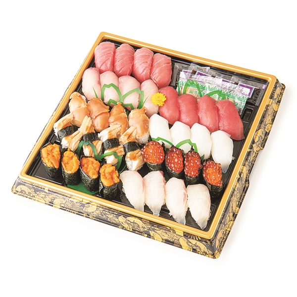 味オ−17【上田商店】握りずし盛合せ(9種36貫入、35×35cm、4〜5人前)