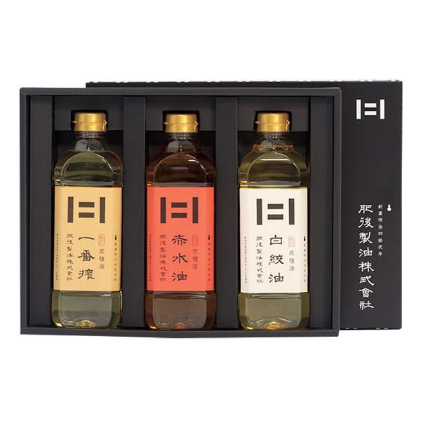 <7月以降お届け>肥後製油 一番搾・赤水・白絞油詰合せ<常温便>