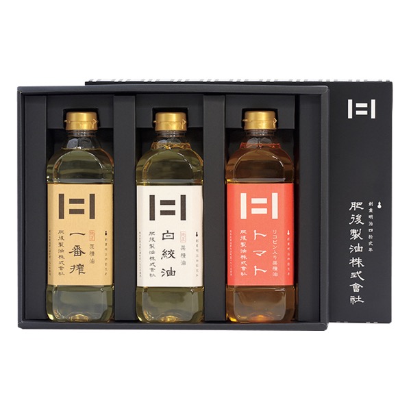 <7月以降お届け>肥後製油 一番搾・白絞・リコピン入り菜種油トマト詰合せ<常温便>