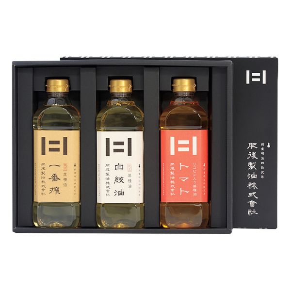 <7月以降お届け>肥後製油 一番搾・白絞・リコピン入り菜種油トマト詰合せ<常温便>