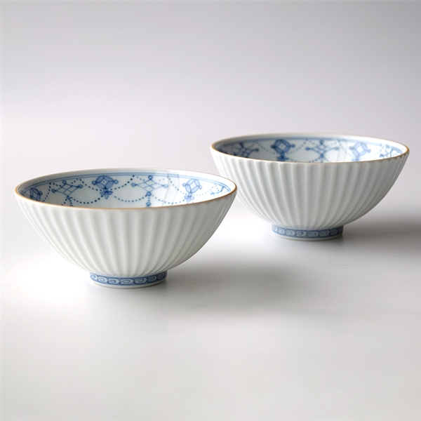 青華瓔珞文 夫婦茶碗