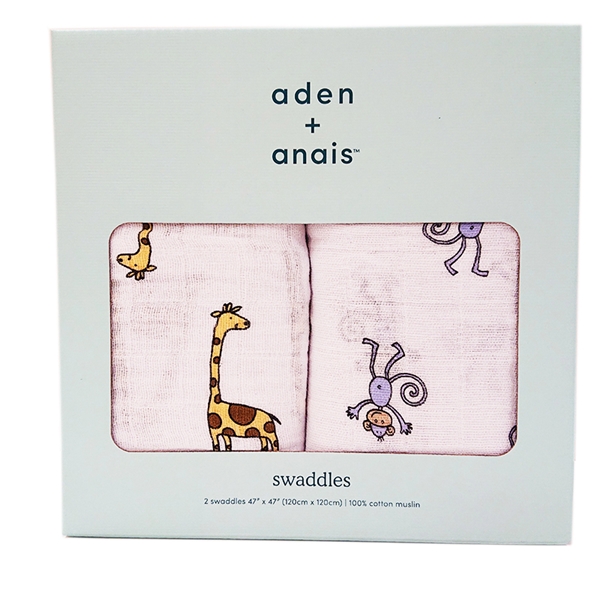【aden+anais(エイデンアンドアネイ)】スワドル(おくるみ)2枚入り <アニマル柄>
