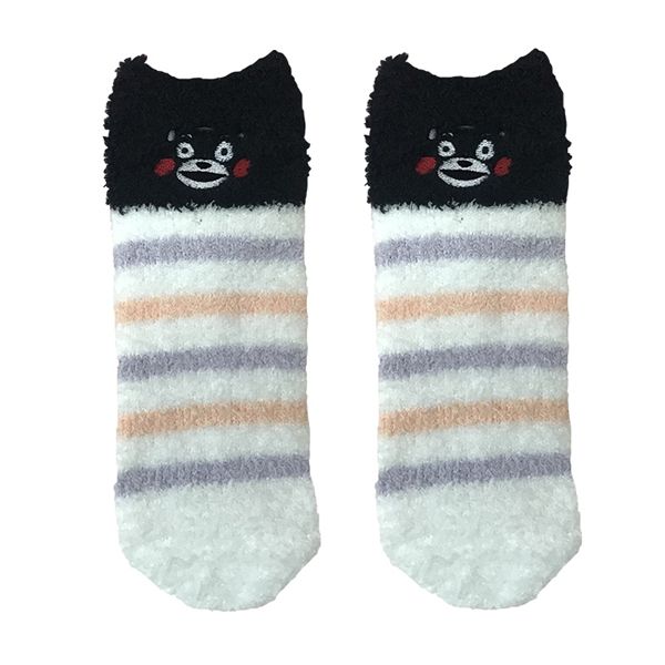 くまモン もこもこソックス パープル ピンクボーダー くまモングッズ 鶴屋オンラインストア
