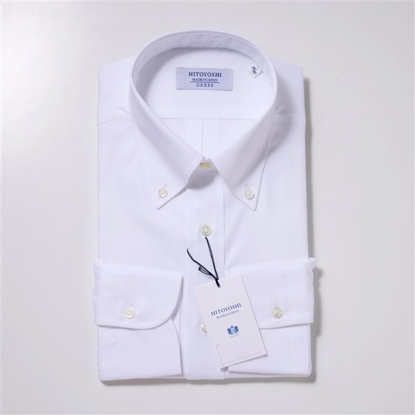 【HITOYOSHI】日本製 ドレスシャツ・白オックス〈39-82〉